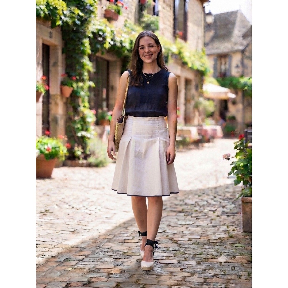 Ralph Lauren‎ A Line Flared White Skirt Linen Blend Size 12 Coastal Resortwear